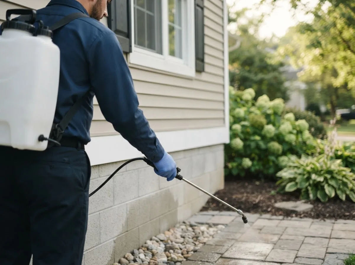 Pest control technician inspecting a home in Needham, AL